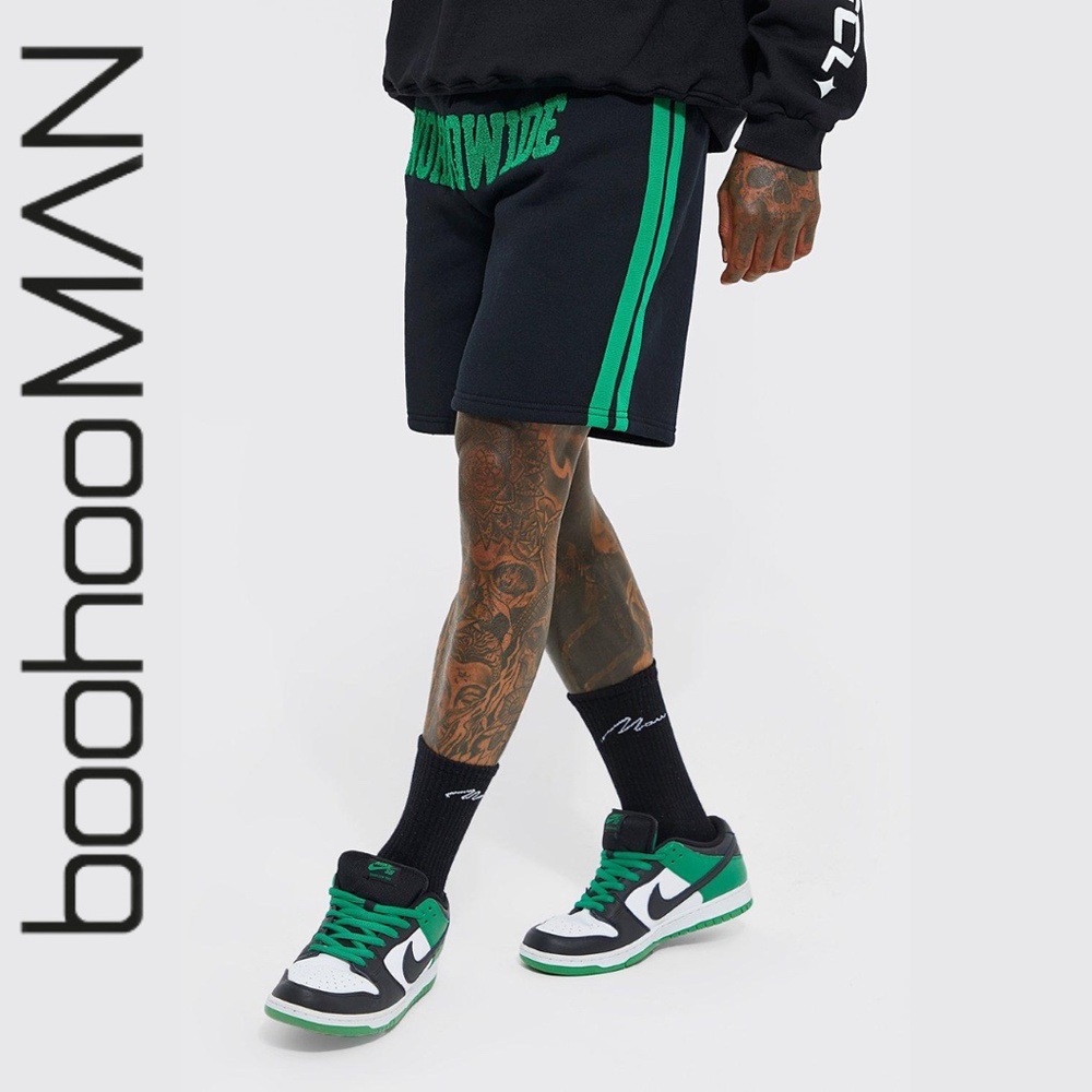 Boohoo Man Worldwide Side Tape Shorts